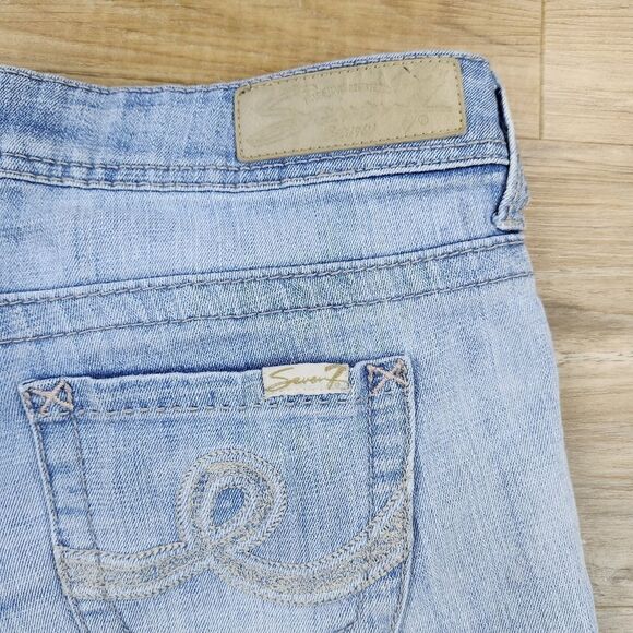☔️🔸️Seven7 Light Blue Denim Embroidered Pocket Shorts Size 4/27 - Picture 5 of 9